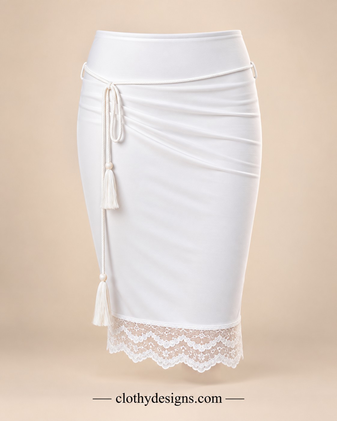 Women’s White 2-Piece Skirt Set – Deep V-Neck Sleeveless Lace-Trim Top with Tie-Front Detail & Bodycon Midi Skirt, Elegant Summer Party Outfit